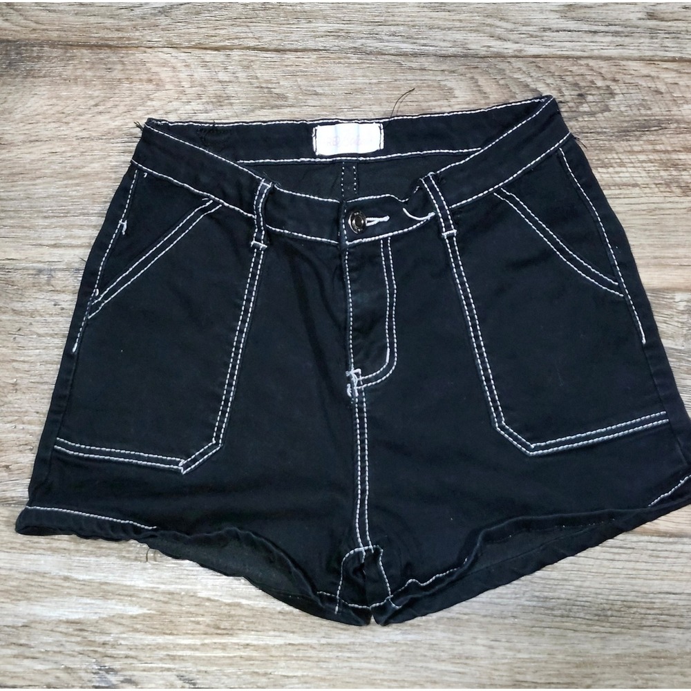 Red Bottoms Black Denim Shorts Contrast white Stitch Womens Casual size 9 29 x 2